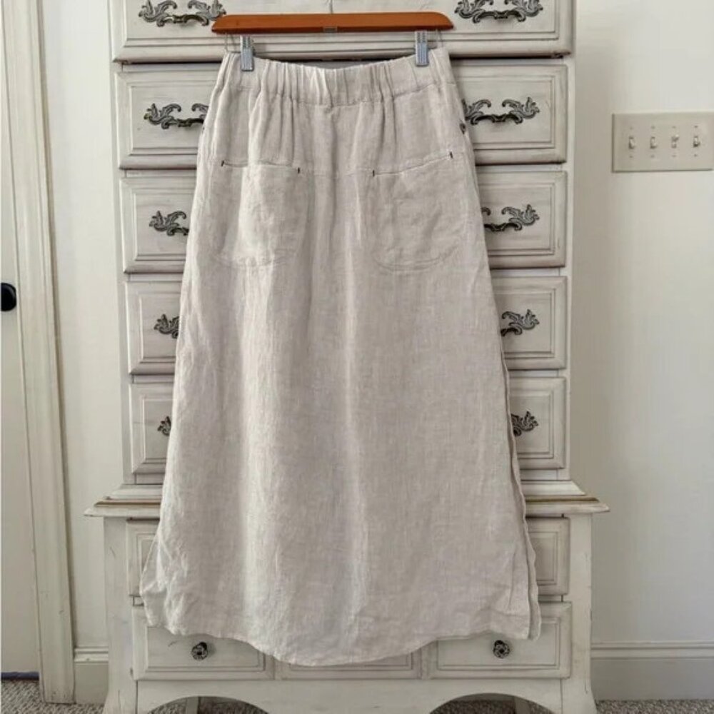 Amazhiyu Oatmeal Linen Lagenlook Maxi Skirt
